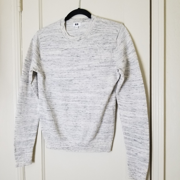UNIQLO cotton nylon wool heathered gray white long sleeve sweater - Picture 2 of 7